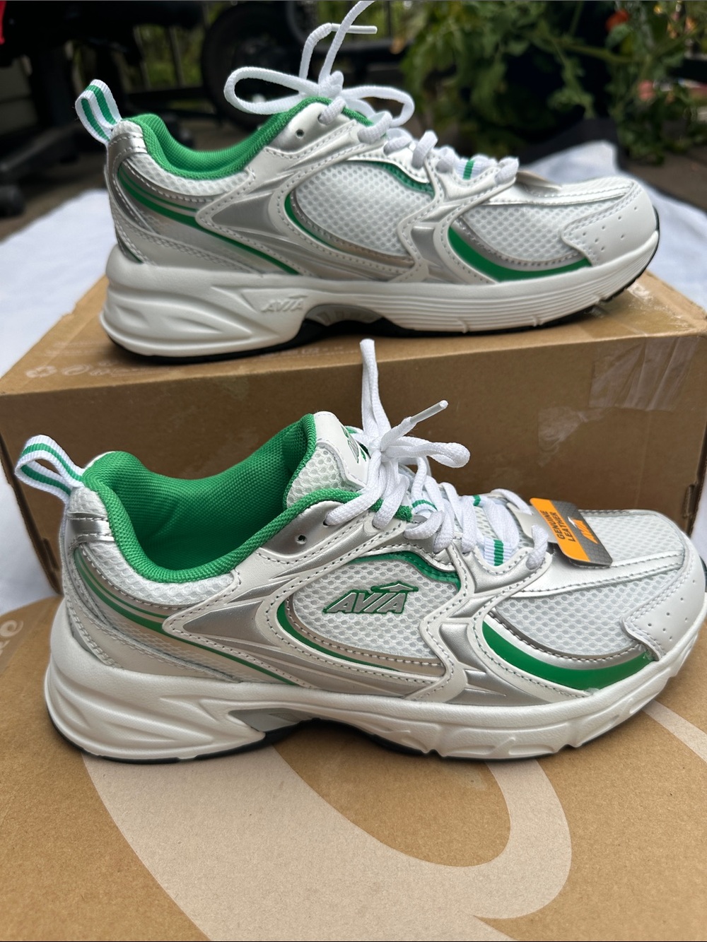 Avia White and Green Kids Athletic Sneakers